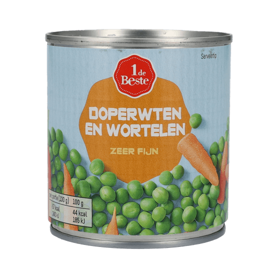 1 de Beste Doperwten en wortelen extra fijn - Dirk
