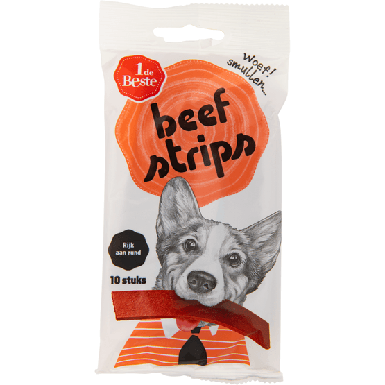 1 de Beste Hondensnacks beefstrips 10 stuks - Dirk