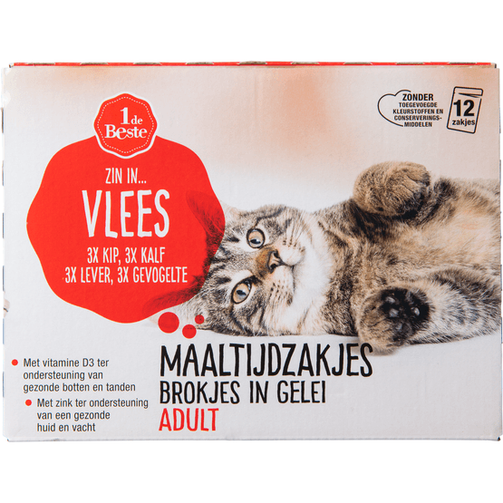 1 de Beste Kattenvoer maaltijdzakjes vlees in gelei - Dirk