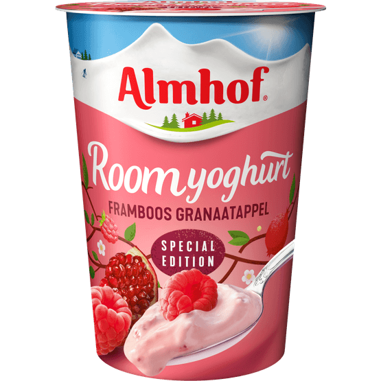 Almhof Roomyoghurt framboos granaatappel - Dirk