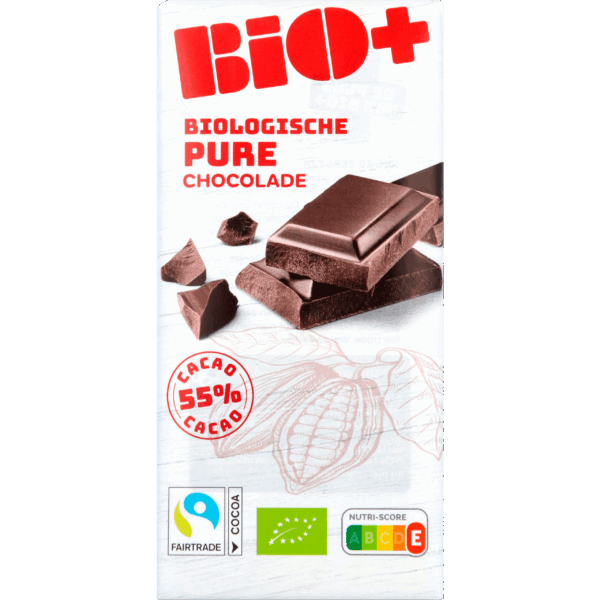 BIO+ Chocoladereep puur 55% cacao fairtrade - PLUS