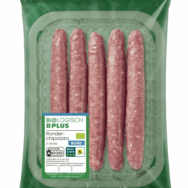 Biologisch PLUS Runderchipolata 5 stuks - PLUS