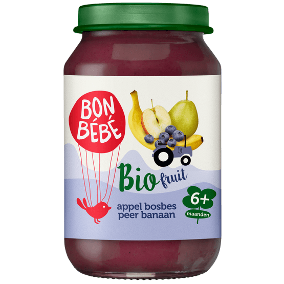 Bonbébé Fruithapje 6+ maanden appel-bosbes-peer-banaan - Dirk