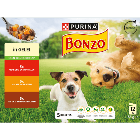 Bonzo Hondenvoer adult gelei rund kip lam - Dirk