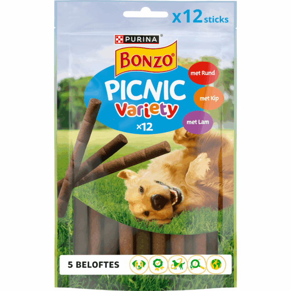 Bonzo Picnic Variety hondensnacks rund & kip - PLUS