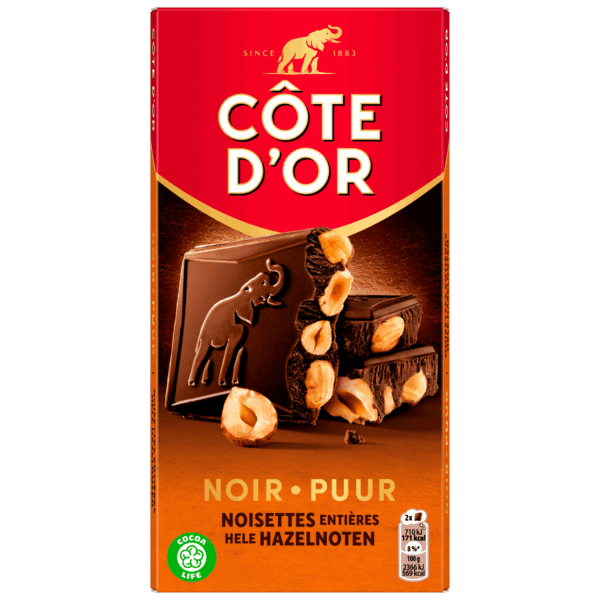 Côte d'Or Bloc chocoladereep puur hazelnoten - PLUS