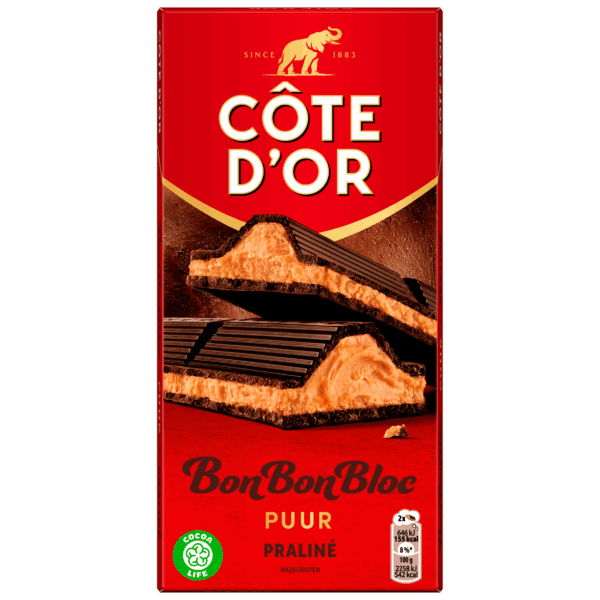 Côte d'Or BonBonBloc chocoladereep praliné puur - PLUS