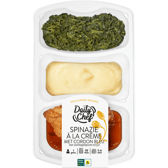 Daily Chef Spinazie a la creme met cordon bleu en puree - Dirk