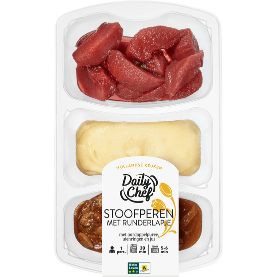 Daily Chef Stoofperen met runderlapje aardappelpuree uienringen en jus - Dirk