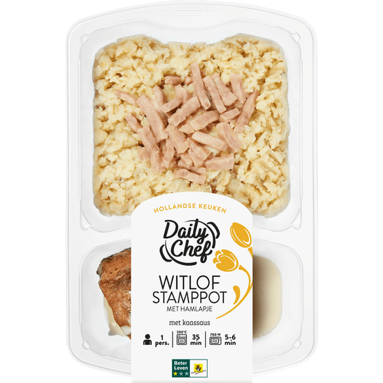 Daily Chef Witlof stamppot met hamlapje en kaassaus - Dirk