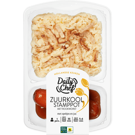 Daily Chef Zuurkool stamppot met rookworst spekjes en jus - Dirk