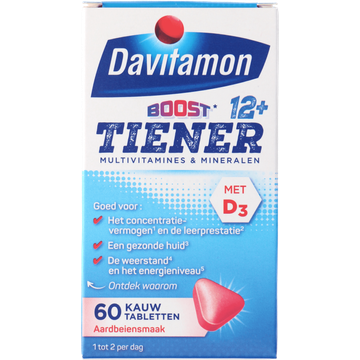 Davitamon Boost Tiener 12+ kauwvitamines aardbei - JUMBO
