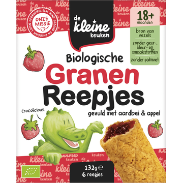 De Kleine Keuken Biologische Granen Reepjes Gevuld met Aardbei & Appel 18+ Maanden - JUMBO