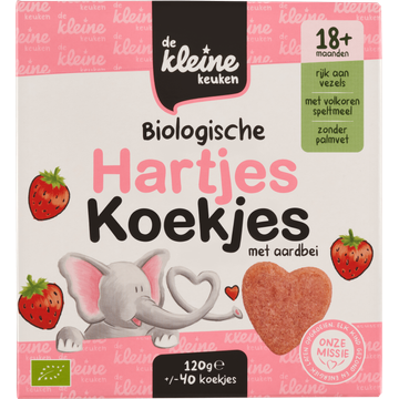 De Kleine Keuken Biologische Hartjes Koekjes met Aardbei 18+ Maanden - JUMBO