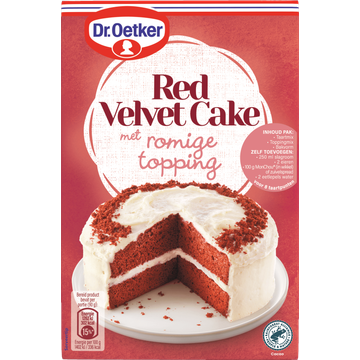 Dr. Oetker Red Velvet Cake met Romige Taart Topping Bakmix - JUMBO