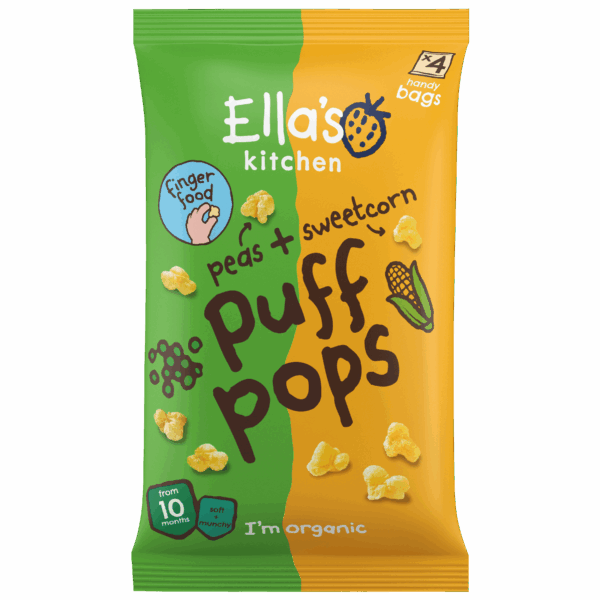 Ella's Kitchen Puff Pops Pea Sweetcorn 10+ snack bio - PLUS