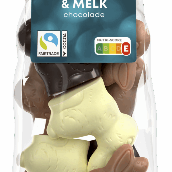 Feestelijk PLUS praline Haasjes M/P/W Fairtrade - PLUS