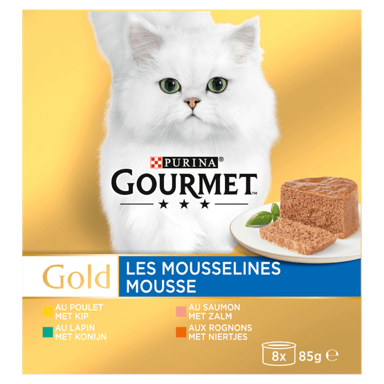 Gourmet Gold fijne mousse kip-zalm-niertjes-konijn - Dirk