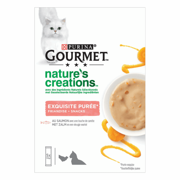 Gourmet Puree kattensnacks met zalm & pompoen - PLUS