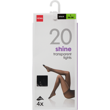 HEMA Panty Shine Transparent 20 Denier Zwart Maat S 36/38 4 Stuks - JUMBO