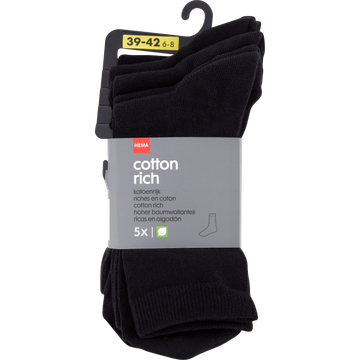 HEMA Sokken Katoenrijk Zwart Maat 39-42 5 Stuks - JUMBO