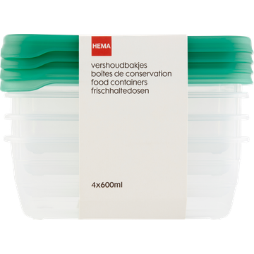 HEMA Vershoudbakjes 600ml 4 Stuks - JUMBO