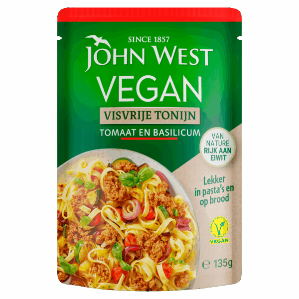John West Vegan visvrije tonijn tomaat en basi - PLUS