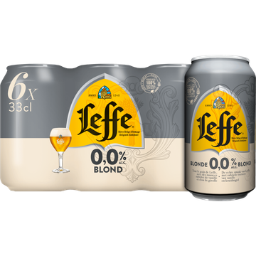 Leffe - Blond 0.0% Alcoholvrij Belgisch Abdijbier - Blik - 6 x 330ML - JUMBO
