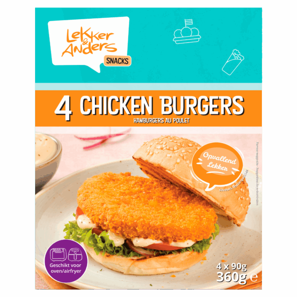 Lekker & Anders Chicken Burgers 4st - PLUS