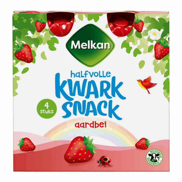 Melkan Toetiemonster Zuivelsnack Halfvolle kwark aardbei 4s - PLUS