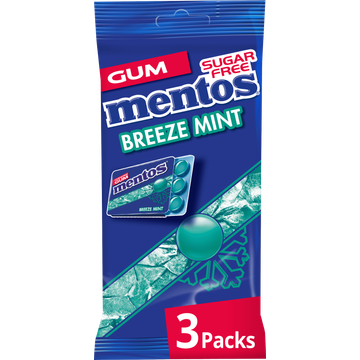 Mentos Gum Breeze Mint Suikervrij Blister 3-pack - JUMBO