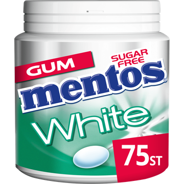 Mentos Gum White Green Mint Suikervrij Pot 75 stuks - JUMBO