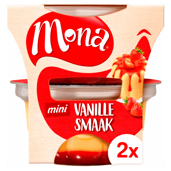 Mona Duopudding vanille met aardbeiensaus - PLUS