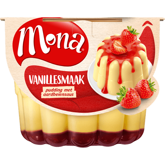 Mona Pudding vanille aardbeiensaus - Dirk
