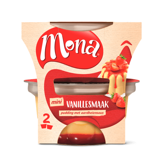 Mona Pudding vanille met aardbeiensaus - Dirk