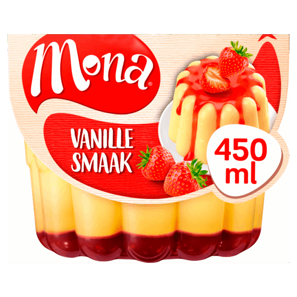 Mona Vanillepudding met Aardbeiensaus - PLUS