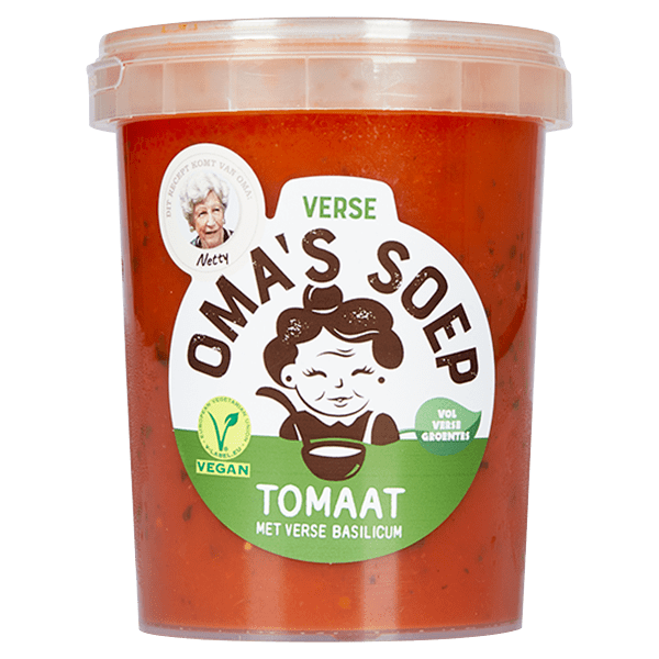 Oma's Soep Tomatensoep met verse basilicum - PLUS