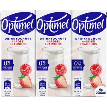 Optimel Langlekker Drinkyoghurt Aardbei Framboos 0% Vet - JUMBO