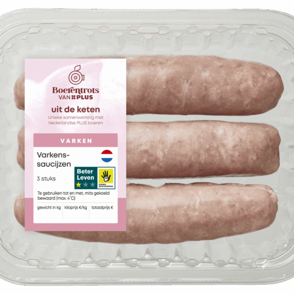 PLUS Boerentrots Varkenssaucijzen 3 st - PLUS