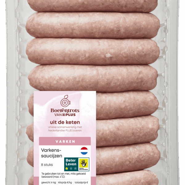 PLUS Boerentrots Varkenssaucijzen 8 st - PLUS