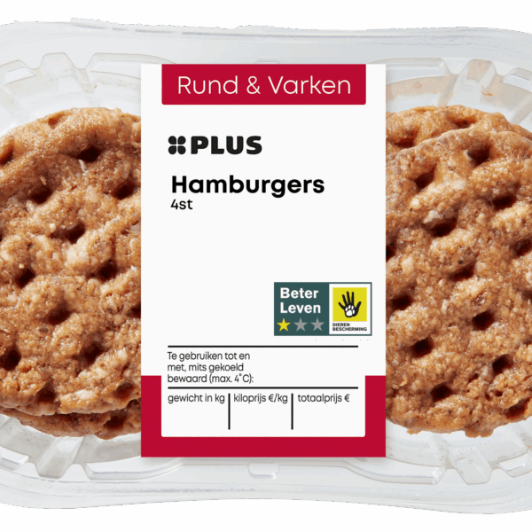 PLUS Hamburger varken-rund 4st - PLUS