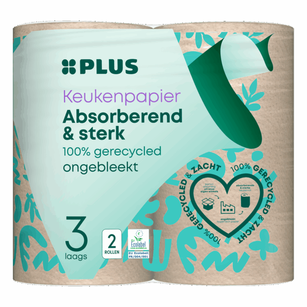 PLUS Keukenpapier 3-laags recycled - PLUS