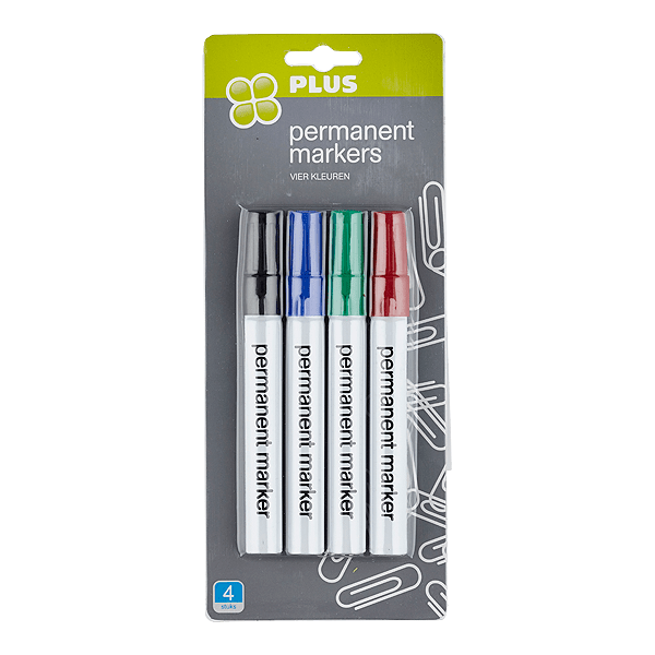 PLUS Permanent marker vier kleuren - PLUS