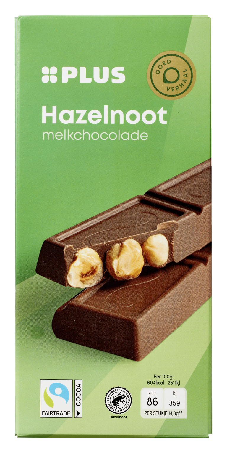 PLUS Tablet melk hazelnoot Fairtrade - PLUS