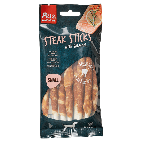 Pets Unlimited Steak Sticks Zalm Small - PLUS