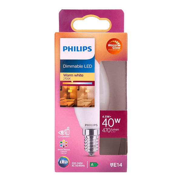 Philips LED 40W kaars E14 mat dimbaar - PLUS