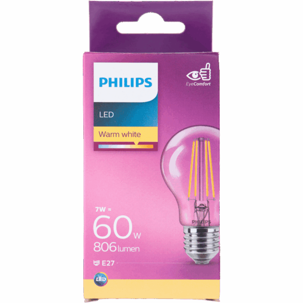 Philips LED filament bulb 60W E27 box - PLUS