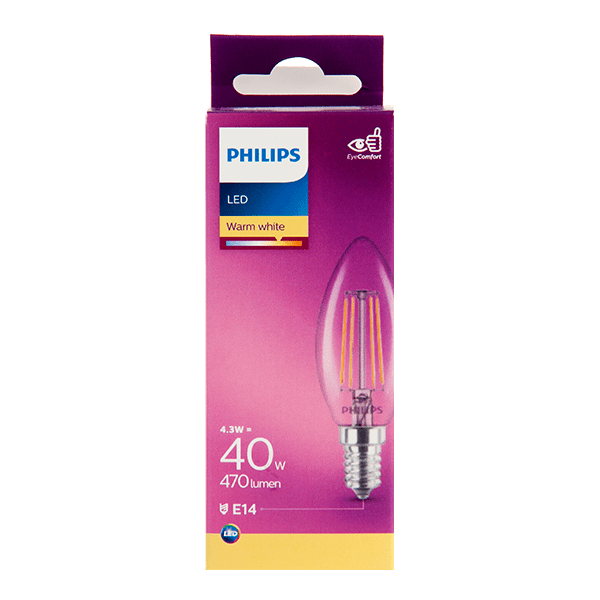 Philips LED filament kaars 40W E14 box - PLUS
