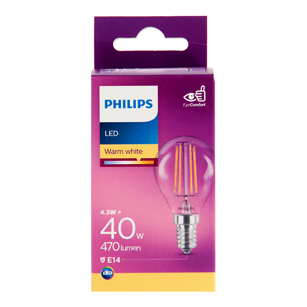 Philips LED filament kogel 40W E14 box - PLUS
