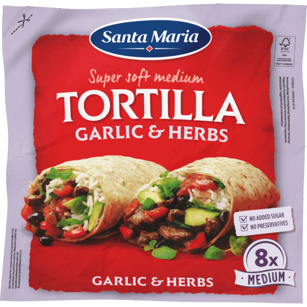 Santa Maria Tortilla Wrap Garlic + Herbs 8st - PLUS